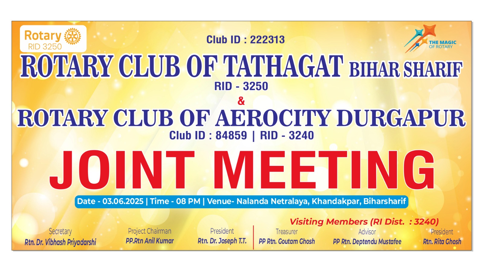 Read more about the article Joint meeting with Rotary club RC Tathagata, Bihar sherif, RID3250