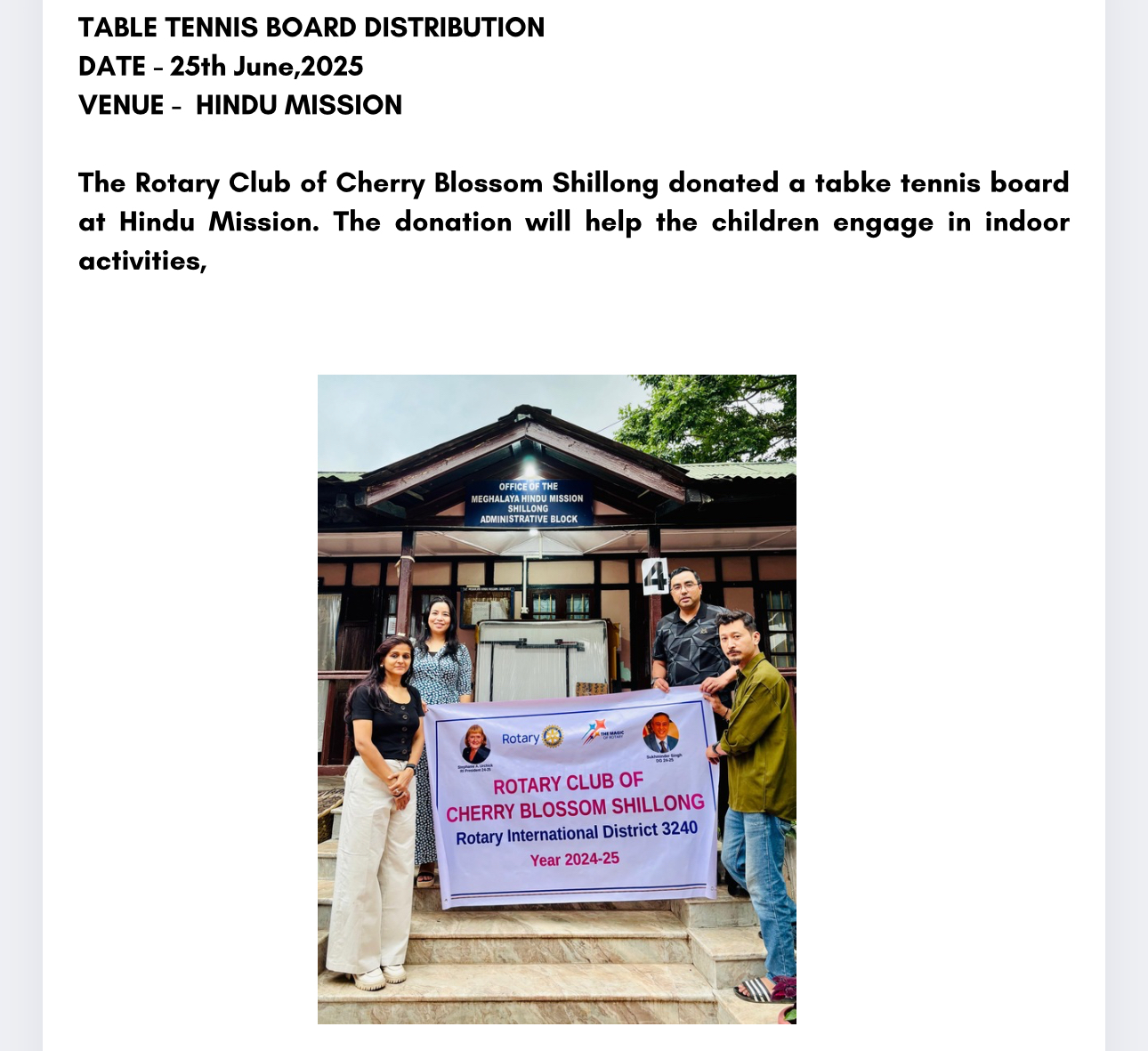 Read more about the article TABLE TENNIS BOARD DONATION